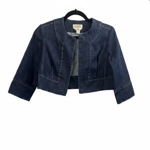 Talbots Denim Cropped Bolero Jacket - Dark Wash Open Front - Size 6